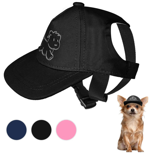 Gorra de Béisbol Debei para Perros Pequeños - Gorra de Verano Fresca con Protección Solar Ajustable - Visera y Cubo Protector Solar con Orificios para las Orejas - Gorra de Camionero de Fiesta Gran Gorra Negra