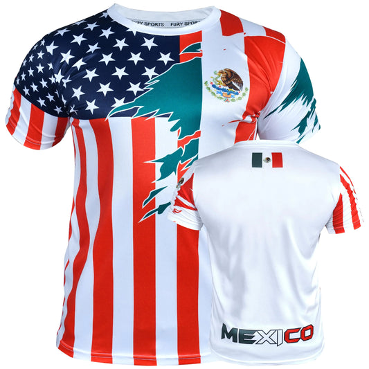 Camiseta de Fútbol Mezcla de Banderas de México y USA Fury - Camiseta de México - Camiseta Mexico Jersey para Hombres/Mujeres/Unisex (L -D1)