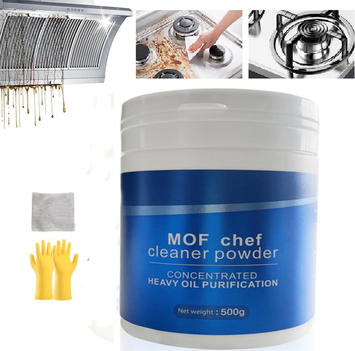 KEHOO M.O.F-CHEF Limpiador Protector de Cocina 500g Desengrasante Potente en Polvo para Limpieza de Cocina Mof Chef Polvo de Limpieza Multipropósito Fuerte para Cocina