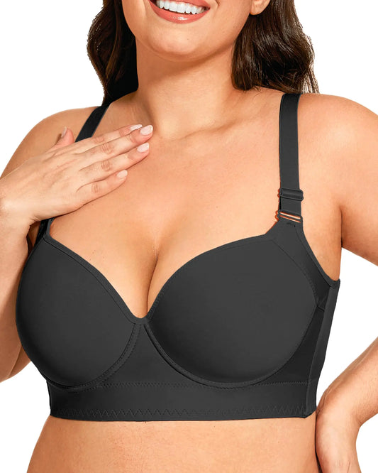 YAEHOL Push Up Back Smoothing Bras for Women Full Coverage T Shirt Brasieres Black 36DD
